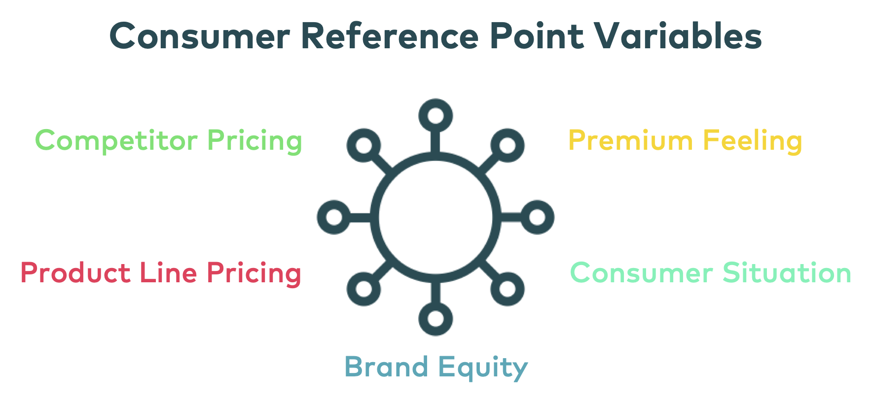 Consumer Reference Points include: competitve pricing, brand equity, premium feeling, consumer situation, product line pricing